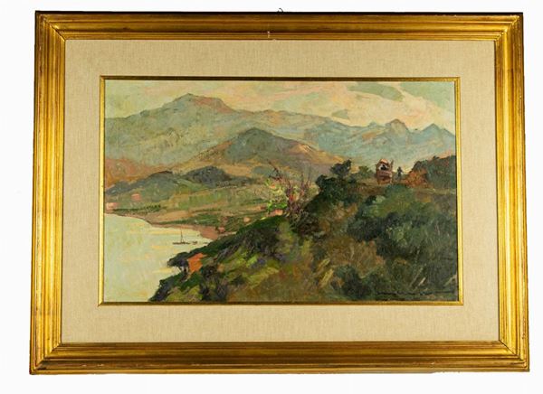 Carlo Domenici - &quot;On the Gulf on the island of Elba&quot;. Signed.