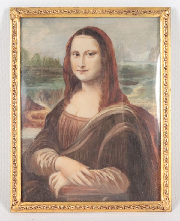 "Monna Lisa", miniatura dipinta in cornicetta dorata