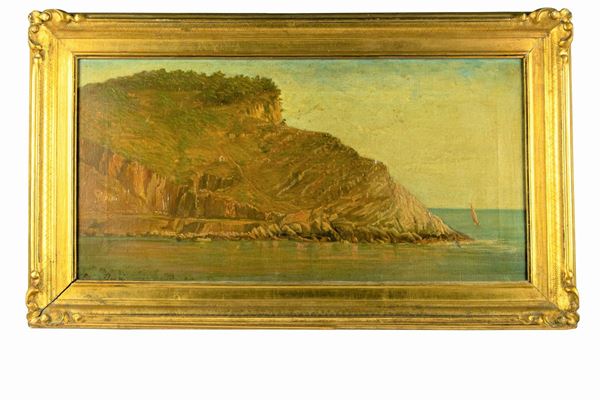 Pittore Francese XIX Secolo - &quot;Marina with a view of the Provencal Coast&quot;. Signed