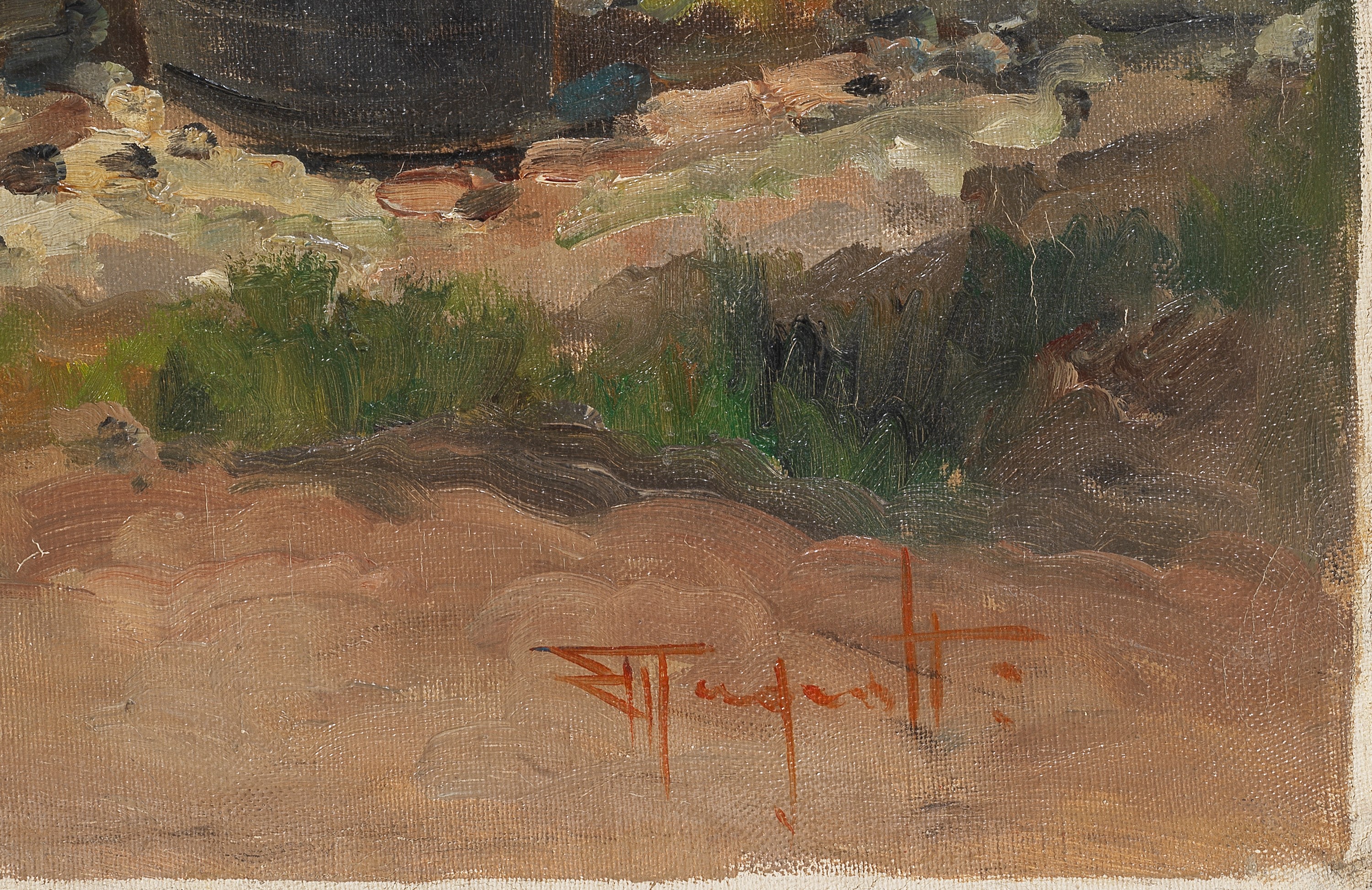 Firmato. "Paesaggio con scorcio di paese alpino"