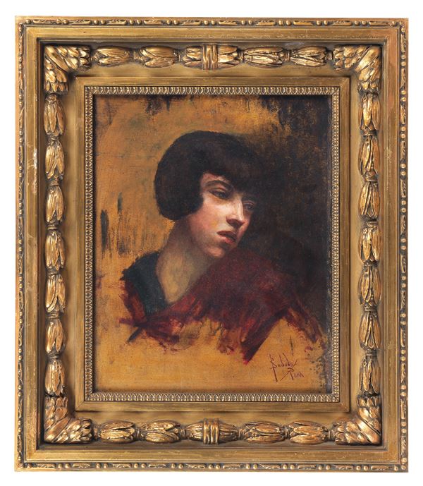 Salvador Sanchez Barbudo - Firmato e iscritto Roma. "Volto di ragazza"