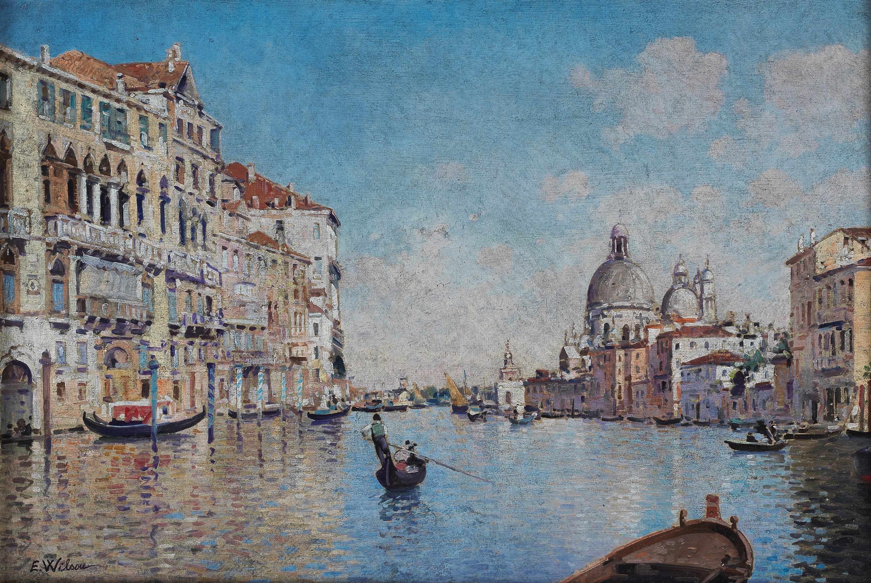 Firmato. "Veduta di Venezia con il Canal Grande"