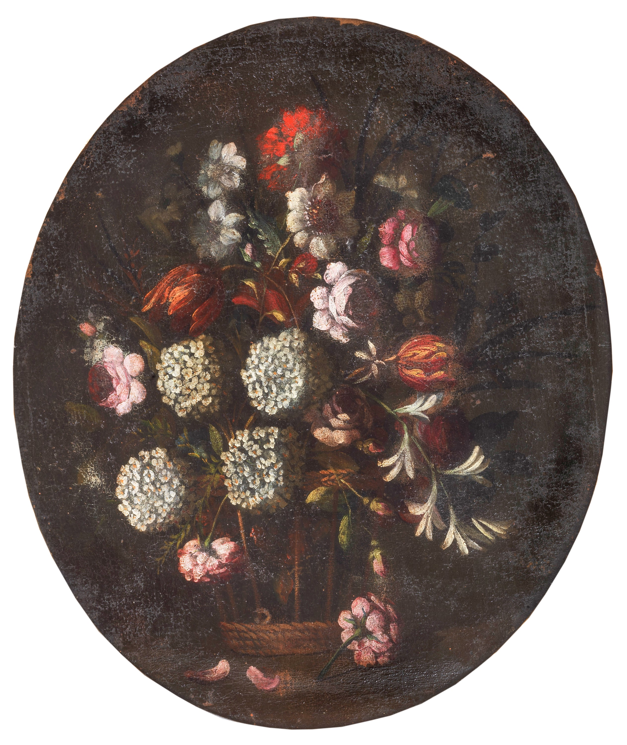 "Natura morta con cesto e mazzo di fiori"