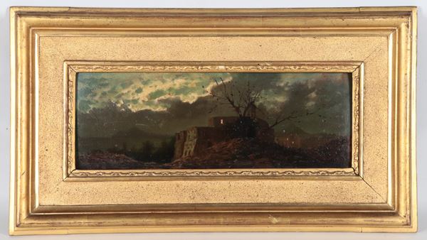 Alfonso Simonetti - Att.to. "Paesaggio notturno con castello"