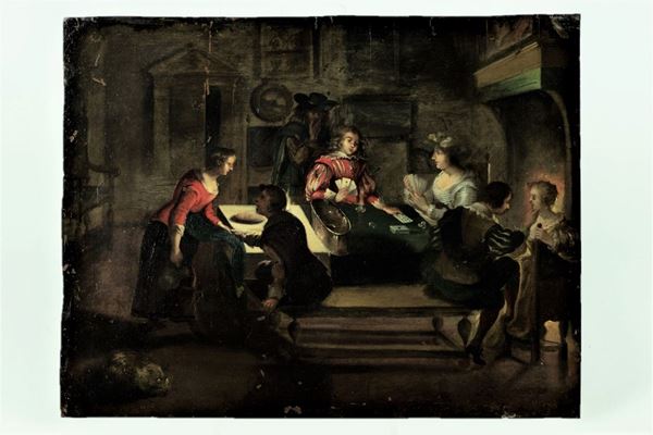 Pittore Olandese Inizio XVIII Secolo - &quot;Inn interior with card players&quot;