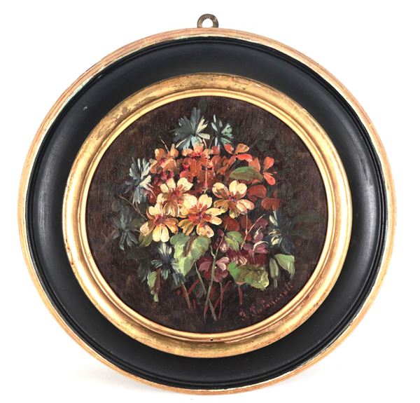 Pittore Italiano Seconda Metà XIX Secolo - Firmato. "Mazzo di fiori"