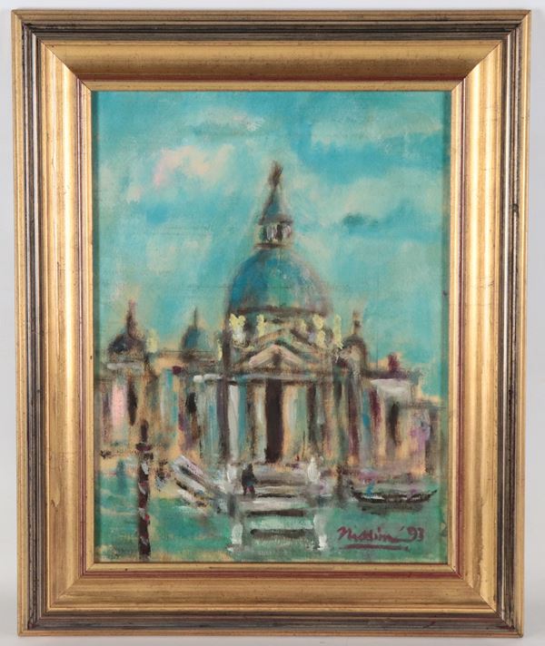 Renzo Nissim - Firmato e datato 1993. "Veduta della Chiesa di Santa Maria della Salute a Venezia"