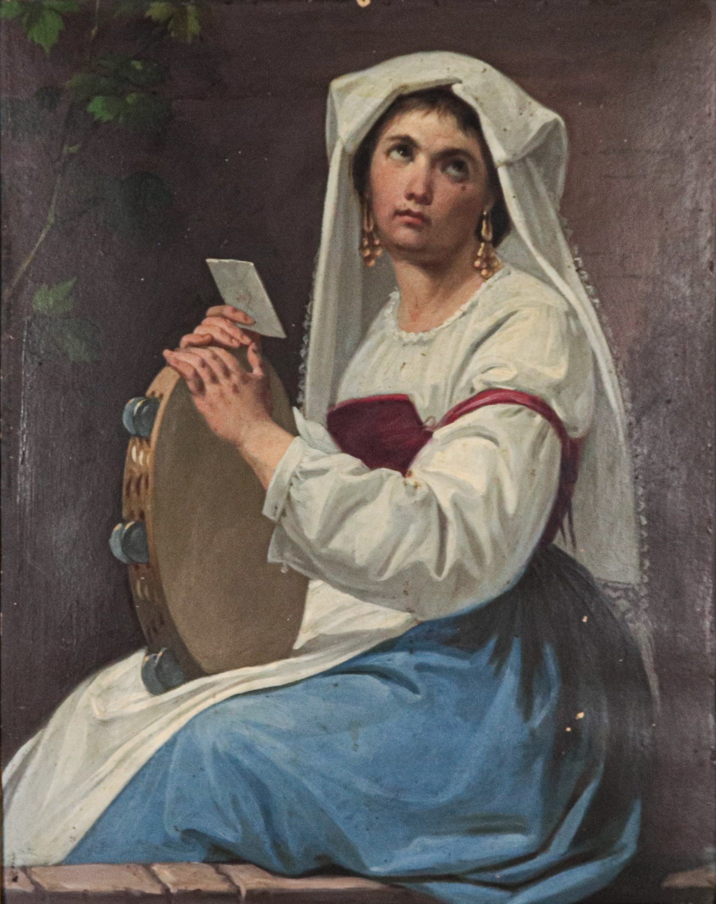 "Popolana in costume con tamburello"