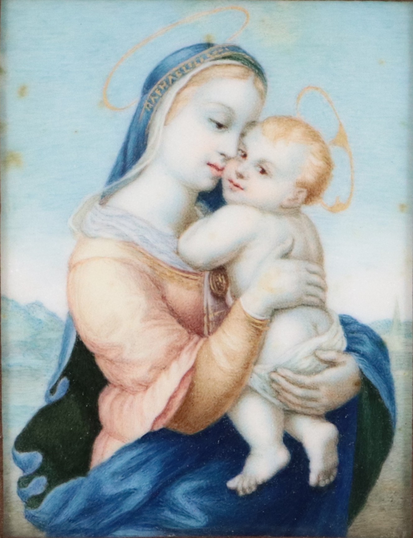 "Madonna con Bambino", piccola placca in porcellana dipinta