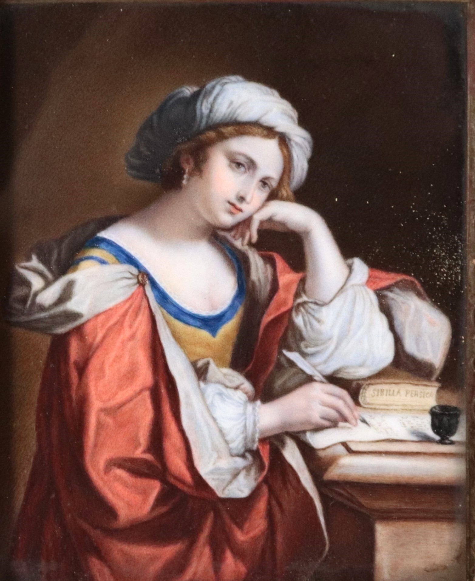 "La Sibilla Persica", piccola placca in porcellana dipinta