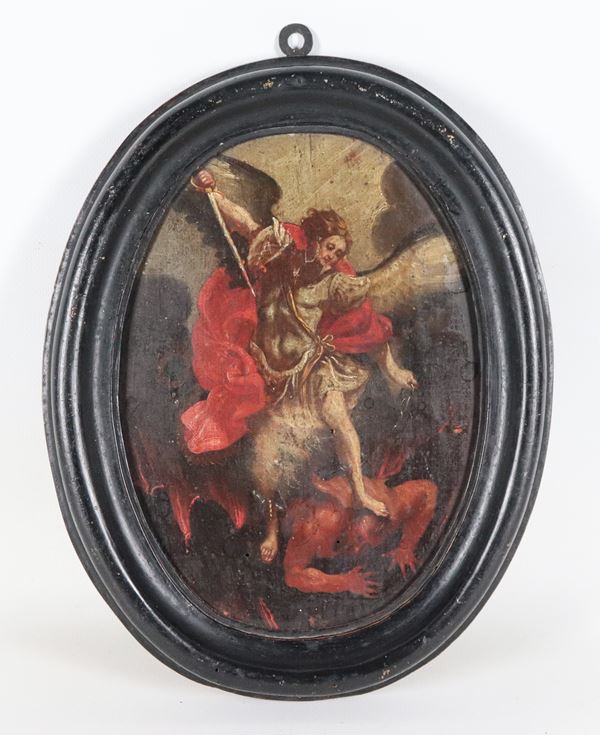 Scuola Italiana Inizio XVIII Secolo - "L'Arcangelo Michele sconfigge Lucifero"