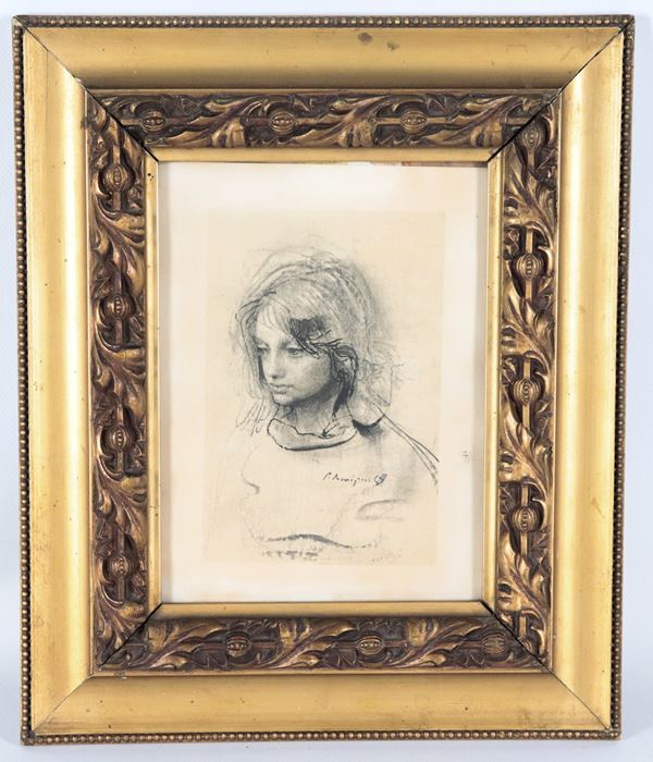 Pietro Annigoni - Firmato. "Volto di ragazza"