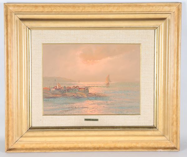 Remo Testa (XX Secolo) - Firmato. "Marina con barche e pescatori"