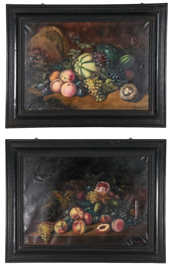 Pittore Italiano Metà XIX Secolo - Firmate. "Nature morte di frutta"