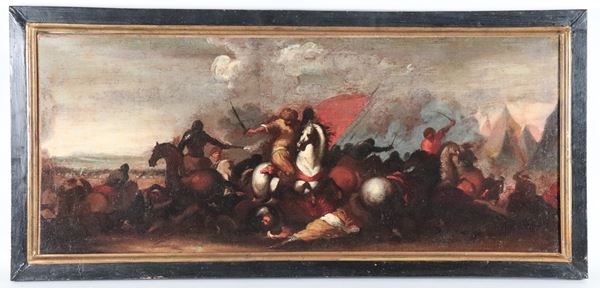 Marzio Masturzo (attivo a Napoli e Roma nel XVII Secolo) - Bottega di. "Scena di battaglia di cavallerie"