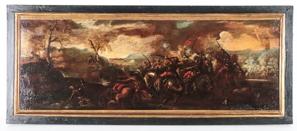 Marzio Masturzo (attivo a Napoli e Roma nel XVII Secolo) - Bottega di. "Scena di battaglia di cavallerie"