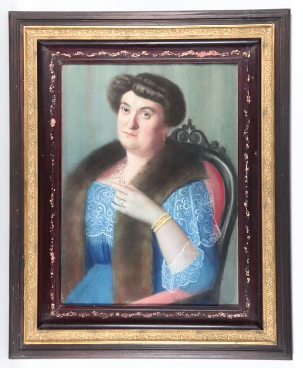 Scuola Marchigiana Fine XIX Secolo - "Ritratto di nobildonna con stola di volpe"