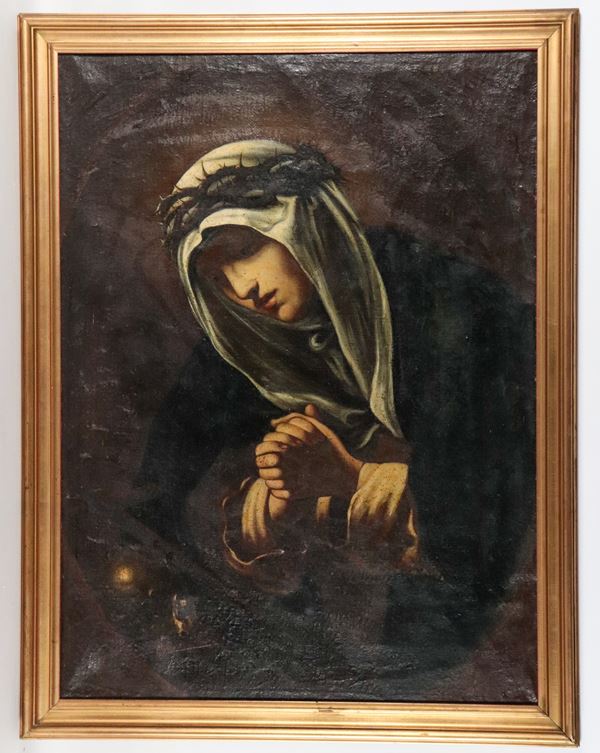 Giovanni Battista Salvi detto il Sassoferrato - Bottega di. "Santa Caterina da Siena con corona di spine"