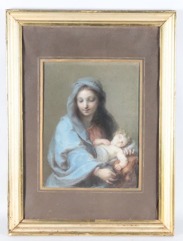 Scuola Romana Inizio XVIII Secolo - "Madonna con Bambino dormiente"