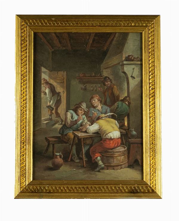 Pittore Olandese XIX Secolo - &quot;Inn interior with patrons&quot;