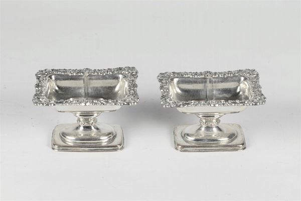 Pair of English Sheffield-shaped salt cellars