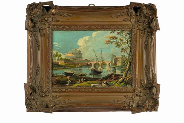 Pittore Italiano XIX Secolo - &quot;View of Castel Sant&#39;Angelo with the Tiber&quot;