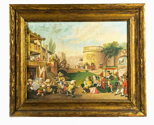 Pittore Inglese XIX Secolo - &quot;Party at the gnome village&quot;