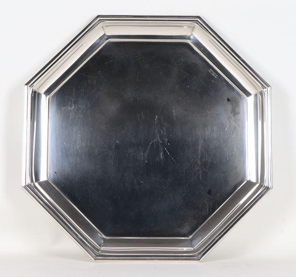 Piccolo vassoio ottagonale in metallo silver plate