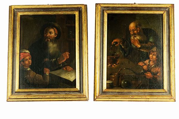 Pittore Fiammingo XVIII Secolo - &quot;The Alchemist and the Astronomer&quot;