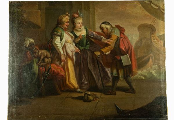 Pittore Francese Fine XVIII Secolo - &quot;Sultan with noblewoman and beggar&quot;
