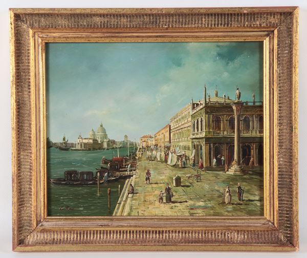 Scuola Italiana Inizio XX Secolo - "Veduta di Venezia con il Molo verso la Zecca e la colonna di San Teodoro"