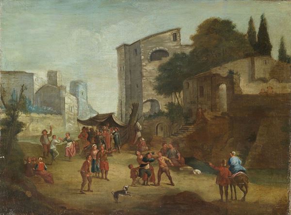 Pittore Italiano Fine XVII Secolo - &quot;Peasant Bambocciata with brawl&quot;