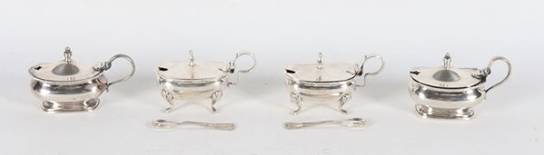 Lotto di quattro antiche salierine in argento Epoca Edoardo VIII, peso netto dell'argento gr. 170