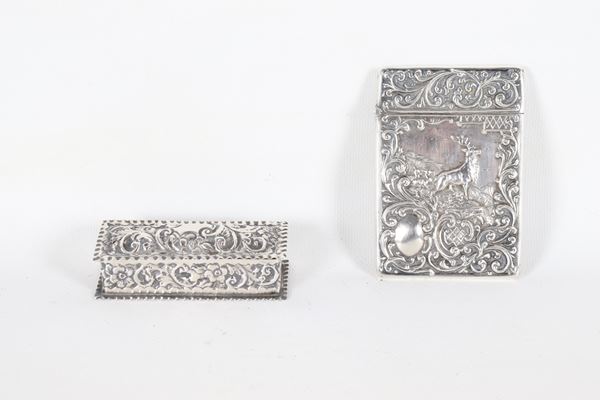 Lotto in argento di una tabacchiera Epoca Regina Vittoria e un portabiglietti Epoca Edoardo VII (2 pz.), gr. 108