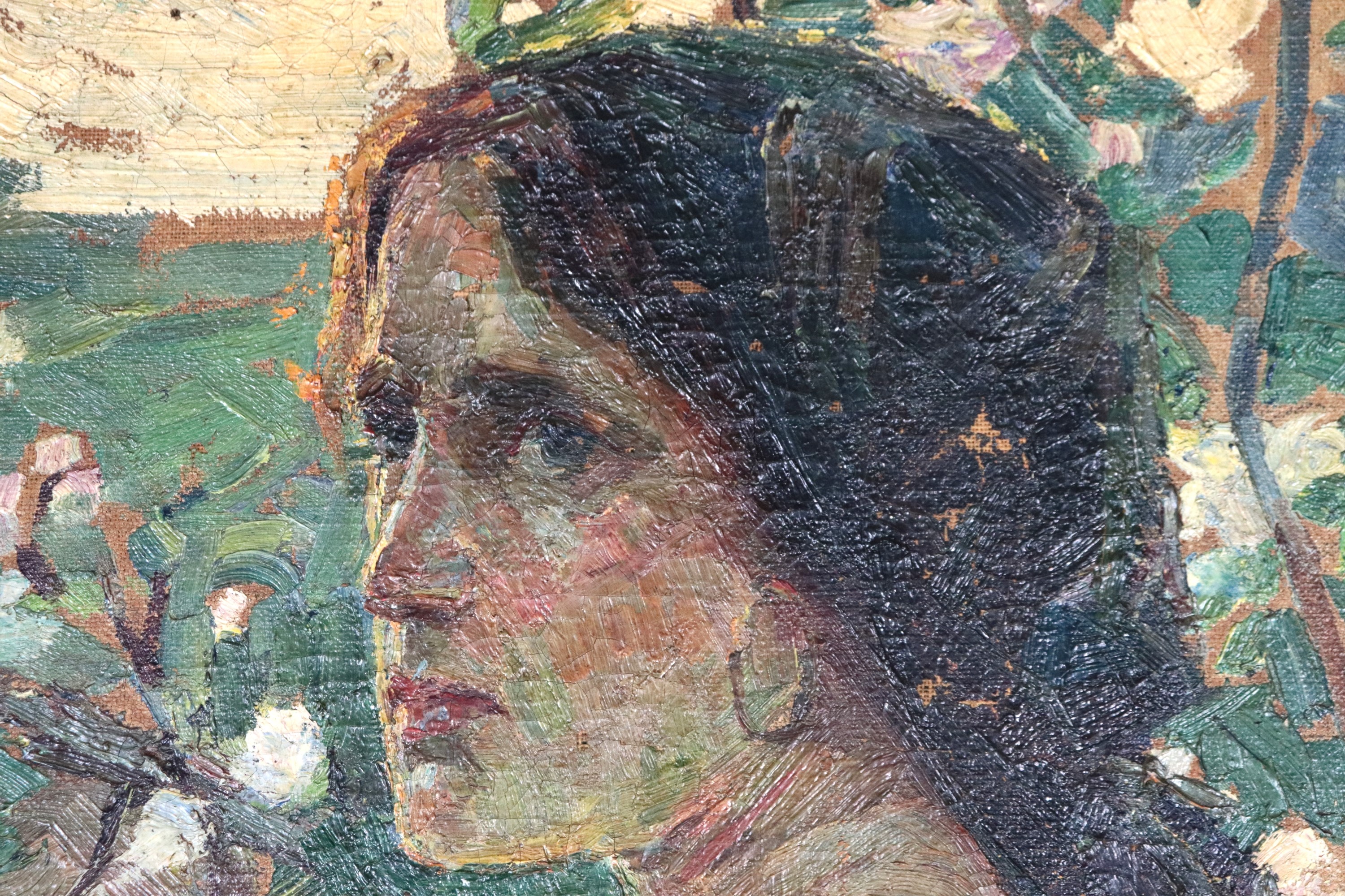 "Contadina con alberi fioriti"