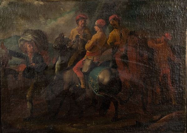 Pittore Italiano Fine XVII Secolo - &quot;The stop of the knights&quot;