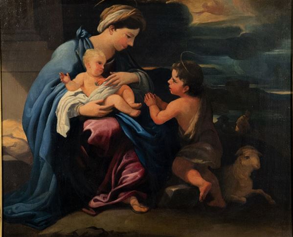 Pittore Napoletano Inizio XVIII Secolo - &quot;Madonna con Bambino e San Giovannino&quot;