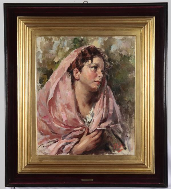 Vincenzo Irolli - Firmato. "Ritratto di ragazza con scialle"