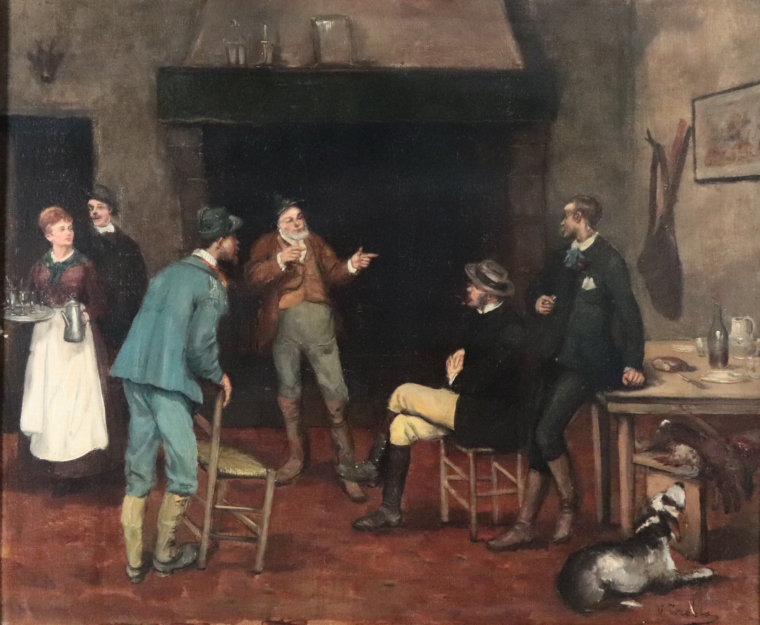 Firmato. "Il riposo dei cacciatori nella locanda"