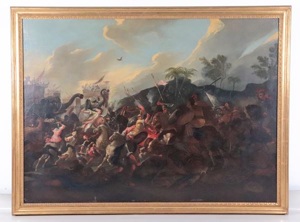 Jacques  Courtois detto il Borgognone - Bottega di. "Scena di battaglia tra Romani e Cartaginesi"