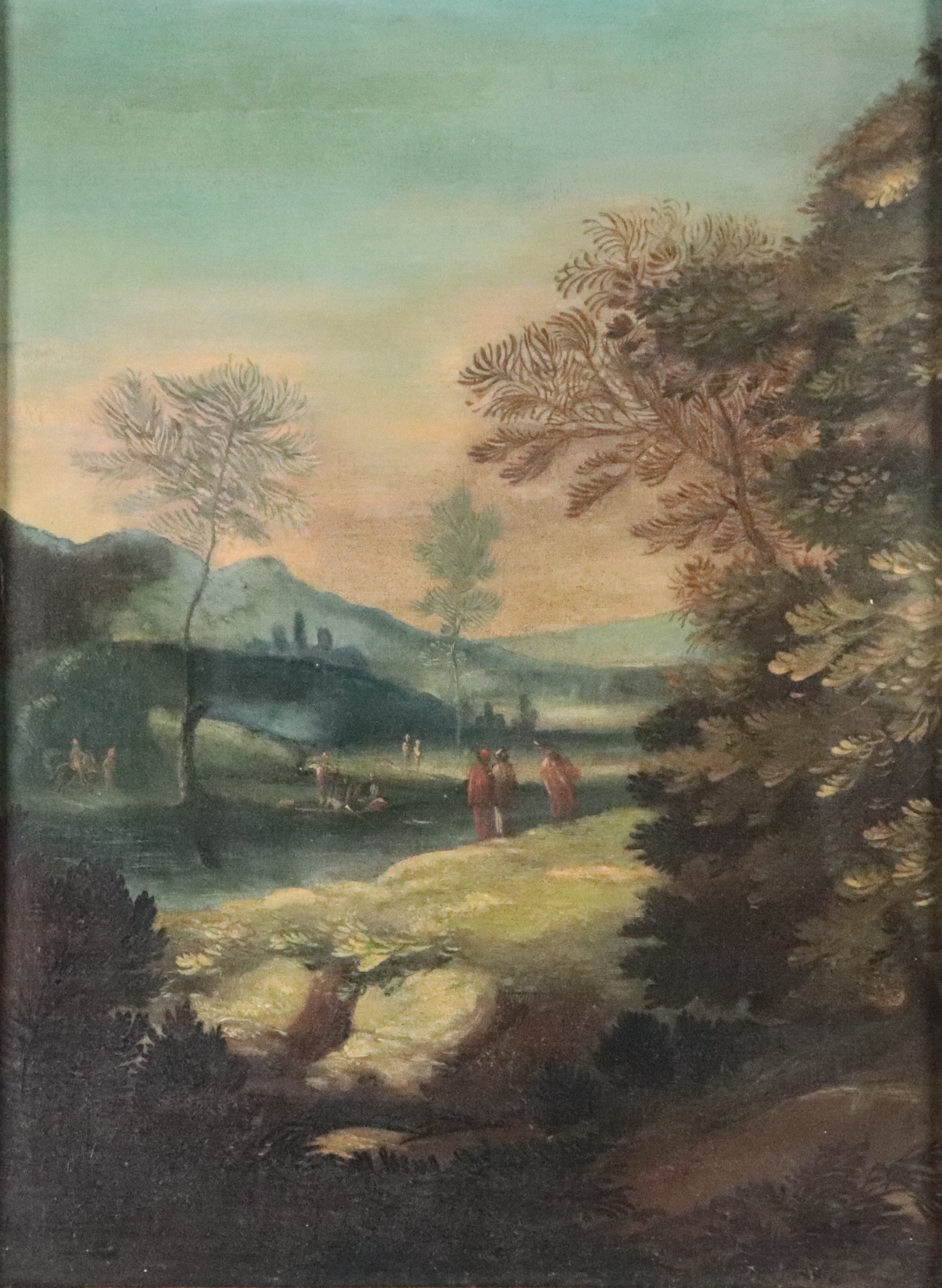 "Paesaggio con viandanti, pescatori e corso d'acqua"