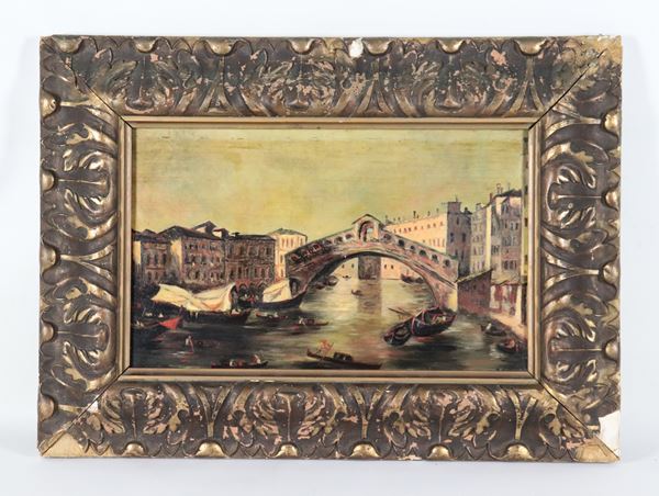 Scuola Italiana Inizio XX Secolo - "Veduta di Venezia con il Ponte di Rialto"