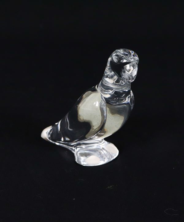 "Uccellino", piccola scultura in cristallo francese di Baccarat