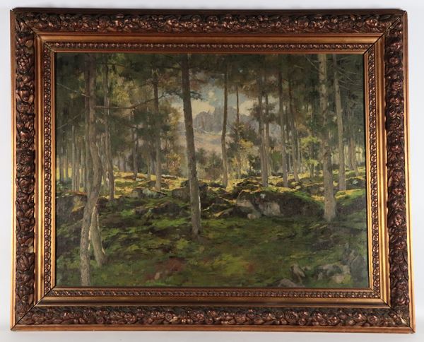 Scuola Italiana Fine XIX Secolo - "Paesaggio alpino con bosco"