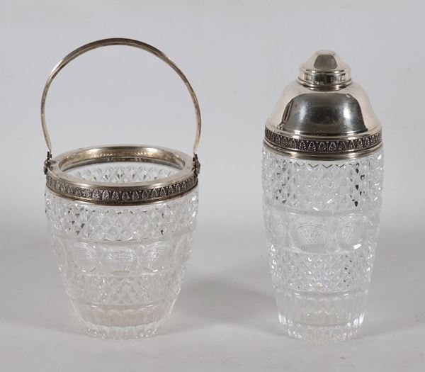 Set da aperitivo in cristallo e argento di un portaghiaccio e uno shaker (2 pz.)