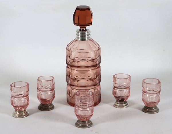 Set da liquore Liberty in vetro color ambra e argento