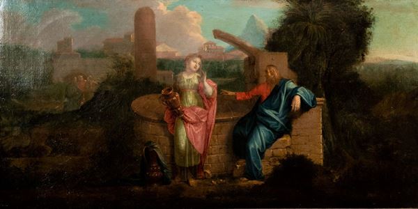 Pittore Italiano Fine XVII Secolo - &quot;Jesus and the Samaritan woman at the well&quot;