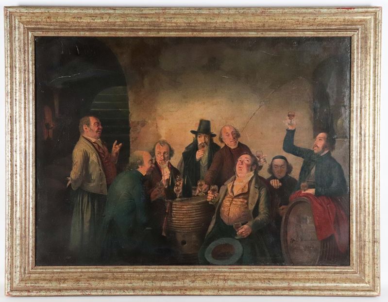 Firmato e datato 1843. 'La degustazione del vino'