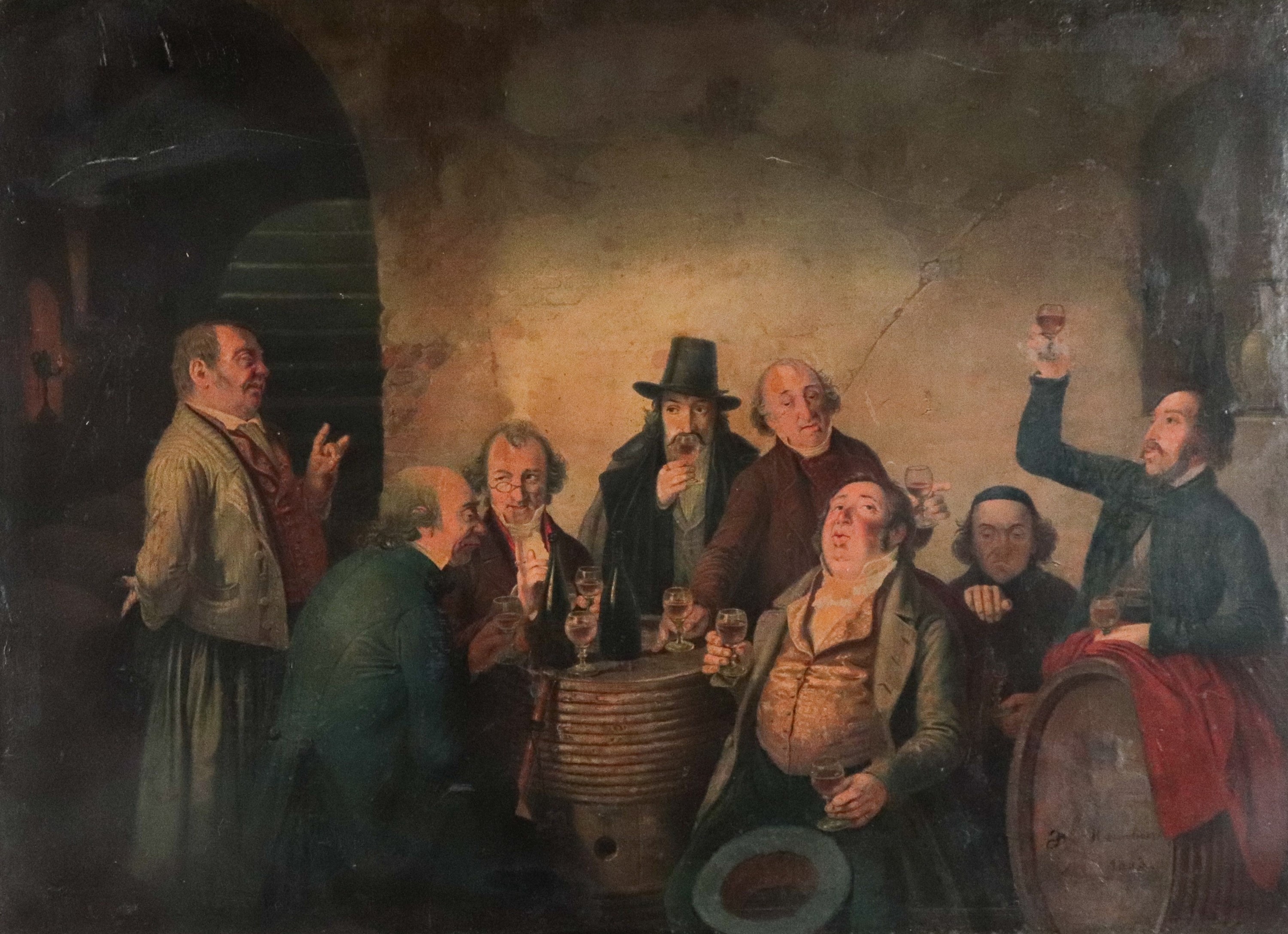Firmato e datato 1843. 'La degustazione del vino'