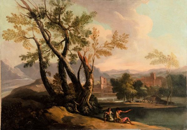 Pittore Italiano Fine XVII Secolo - &quot;Landscape with shepherd, flock and the rest of the wayfarers&quot;